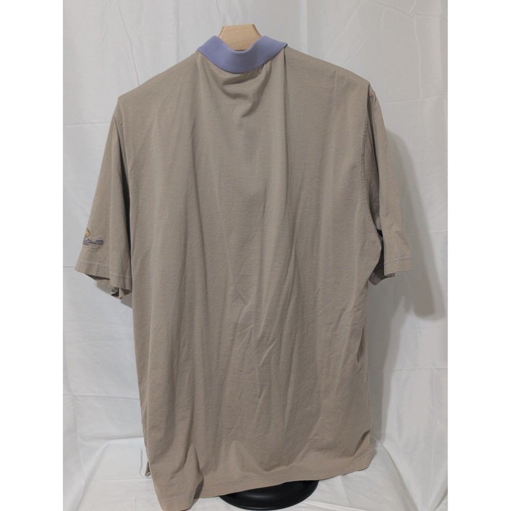 Jack Nicklaus Design Mens Tan Purple Striped Mercerized Cotton Golf Polo Shirt L - Picture 2 of 4